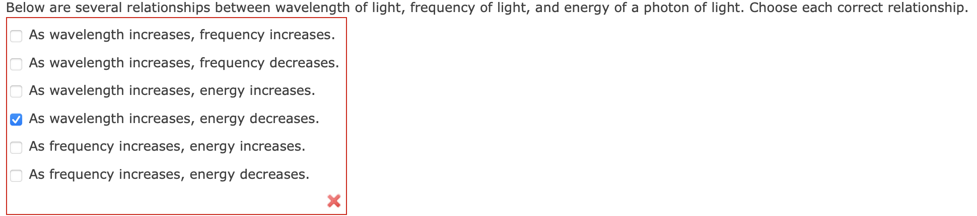 relationships involving frequency wavelength speed of light and energy