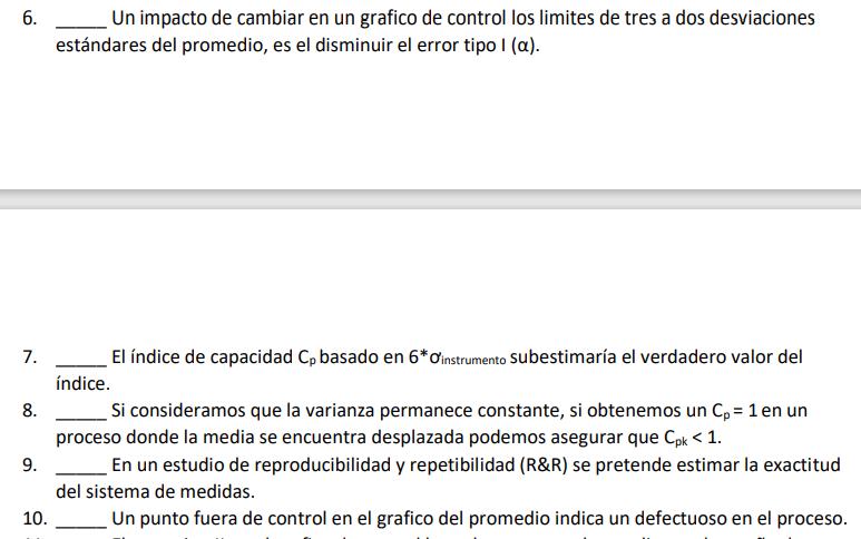 6. Un impacto de cambiar en un grafico de control los limites de tres a dos desviaciones estándares del promedio, es el dismi