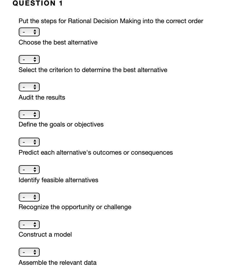 Solved QUESTION 1 Put the steps for Rational Decision Making | Chegg.com
