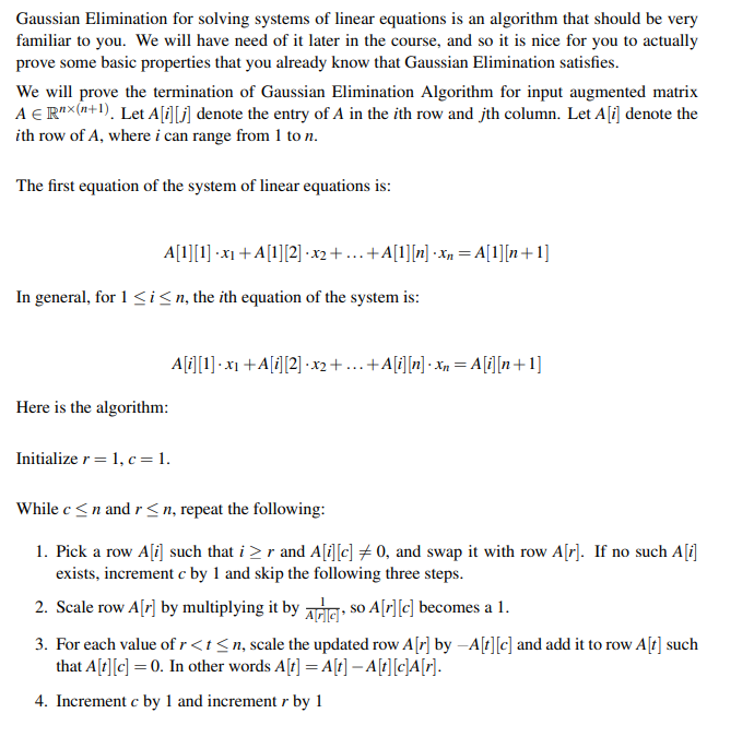Gaussian Elimination for solving systems of linear | Chegg.com