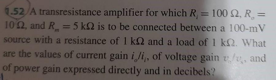 Solved = 1.52 A transresistance amplifier for which R = 100 | Chegg.com