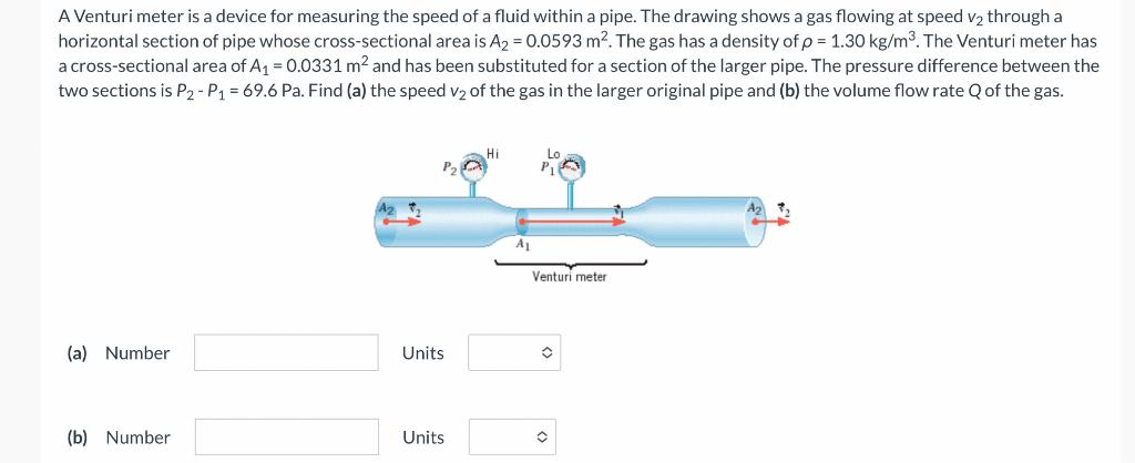 Solved A Venturi meter is a device for measuring the speed | Chegg.com