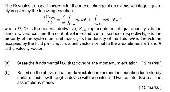 Solved The Reynolds Transport Theorem For The Rate Of Change | Chegg.com