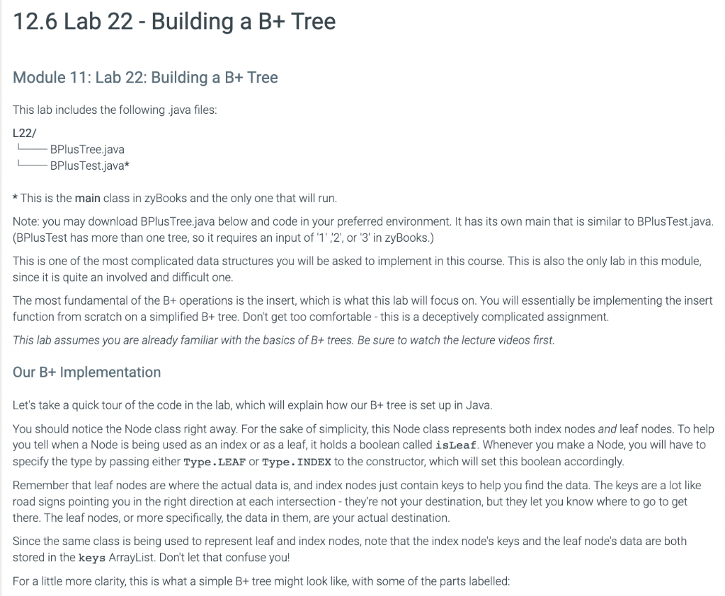 Solved 12.6 Lab 22 - Building a B+ Tree Module 11: Lab 22: | Chegg.com