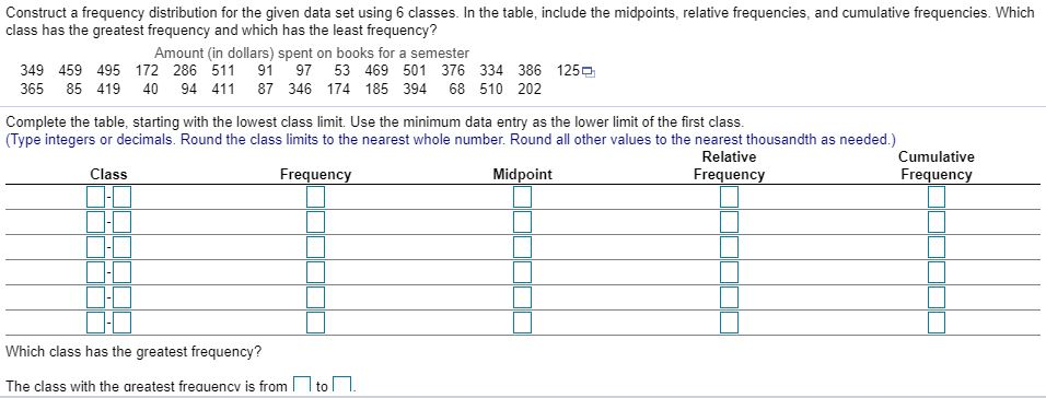 Solved Construct a frequency distribution for the given data | Chegg.com