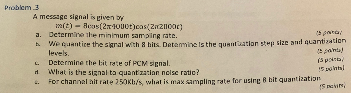 Solved Problem .3 A message signal is given by m(t) = | Chegg.com