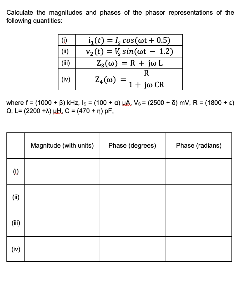 Solved Calculate The Magnitudes And Phases Of The Phasor | Chegg.com