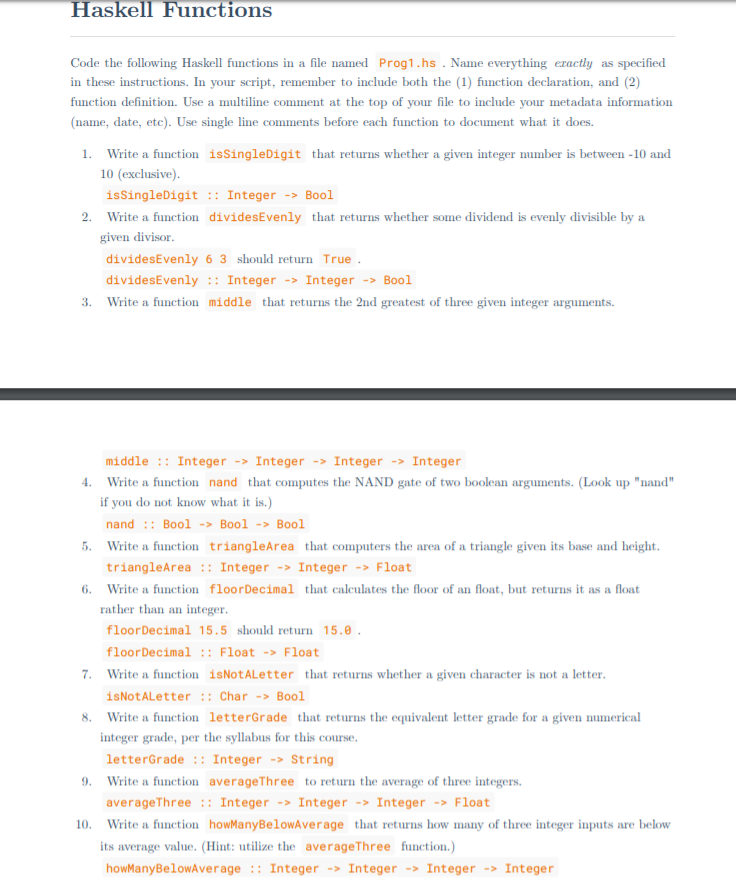 Solved Haskell Functions Code The Following Haskell | Chegg.com