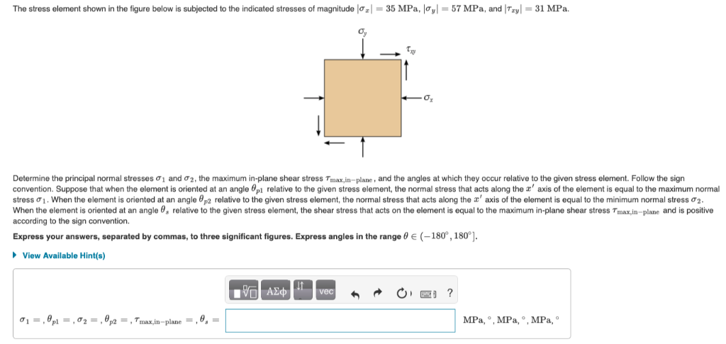 Solved The stress element shown in the figure below is | Chegg.com