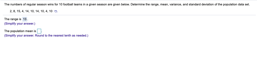 Solved The numbers of regular season wins for 10 football | Chegg.com