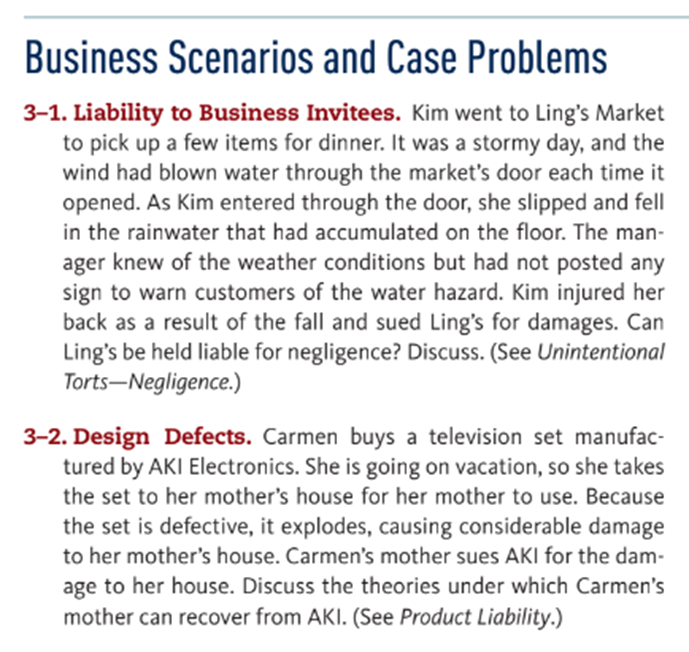 Solved Business Scenarios and Case Problems 3-1. Liability | Chegg.com