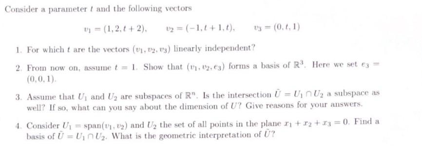 Solved Consider a parameter 1 and the following vectors 1 = | Chegg.com