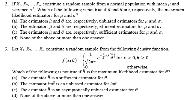 Solved 2 If X1 X2 X Constitute A Random Sample Fr Chegg Com