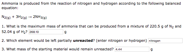 Solved Ammonia is produced from the reaction of nitrogen and | Chegg.com