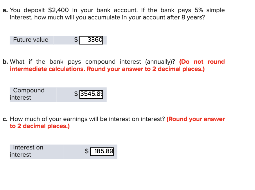 Solved a. You deposit 2,400 in your bank account. If the