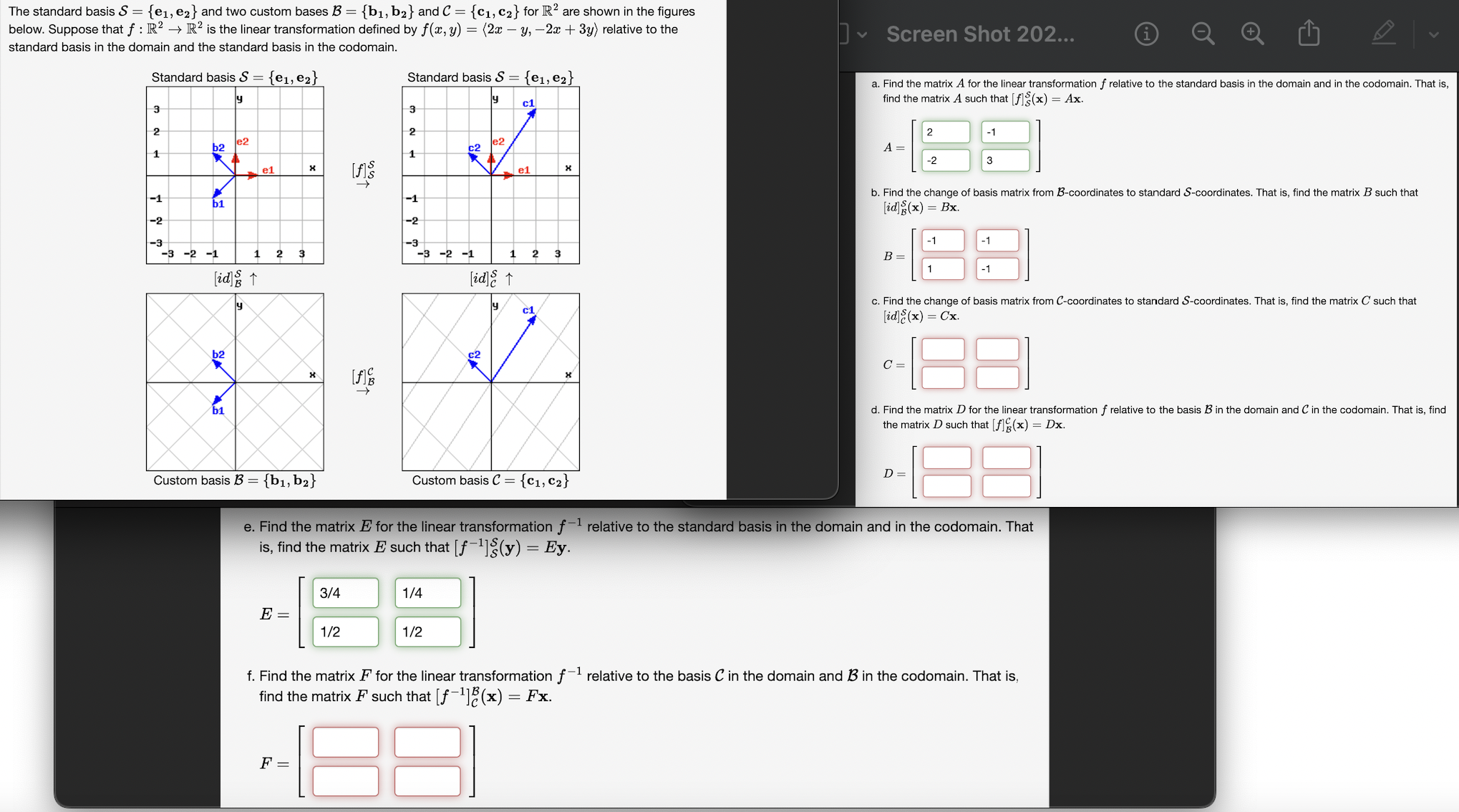 Solved The standard basis S={e1,e2} and two custom bases