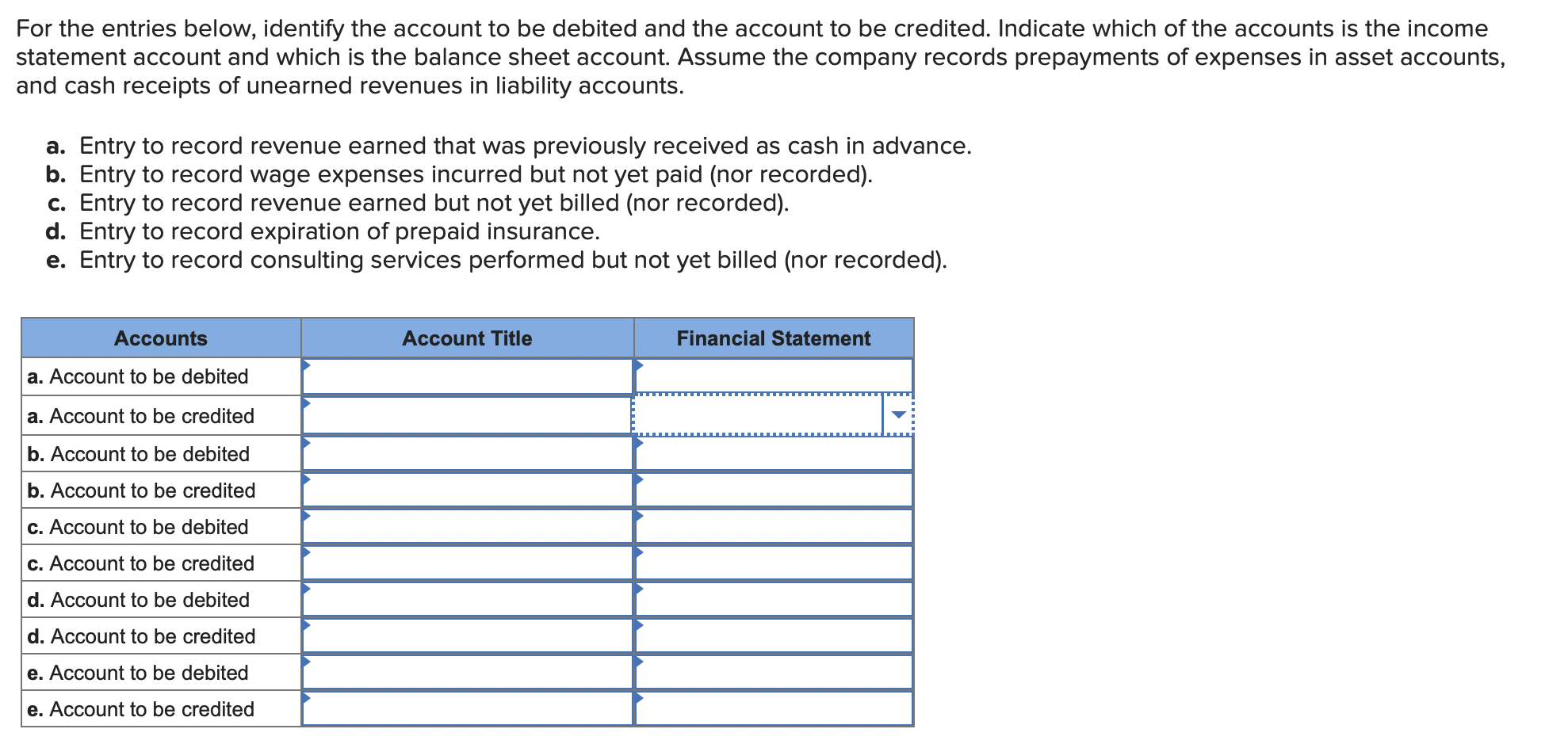 solved-for-the-entries-below-identify-the-account-to-be-chegg