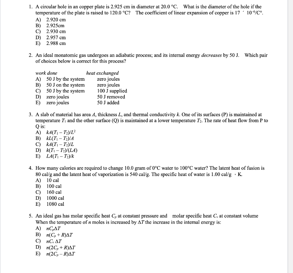 Solved 1 A Circular Hole In An Copper Plate Is 2 925 Cm Chegg Com