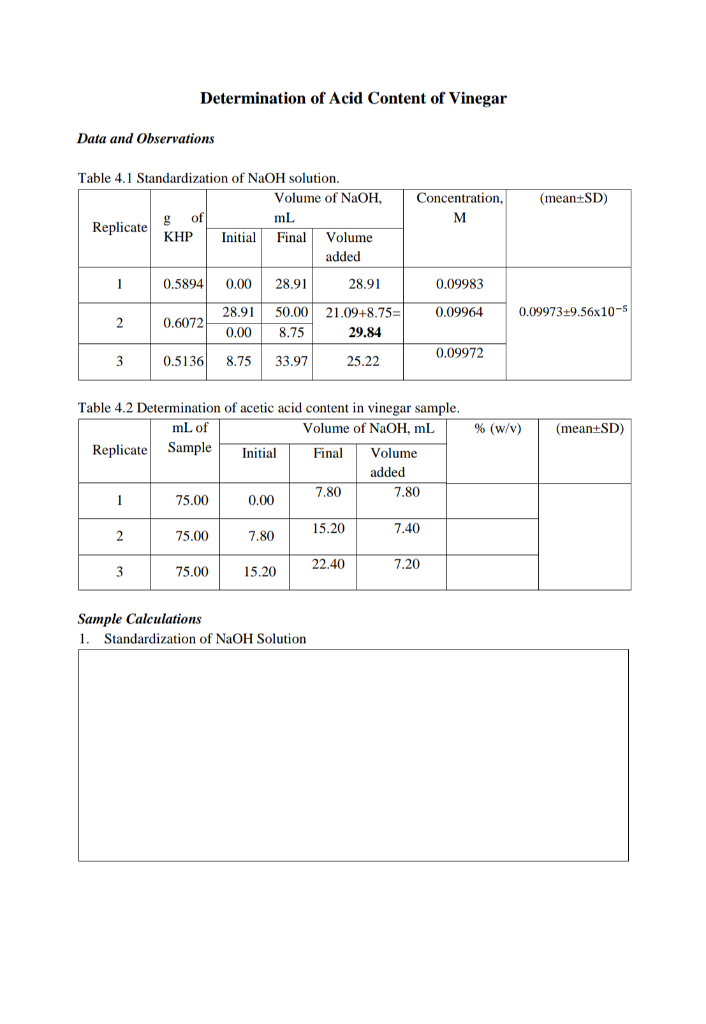 Solved Exercise 2 DETERMINATION OF ACID CONTENT OF VINEGAR | Chegg.com