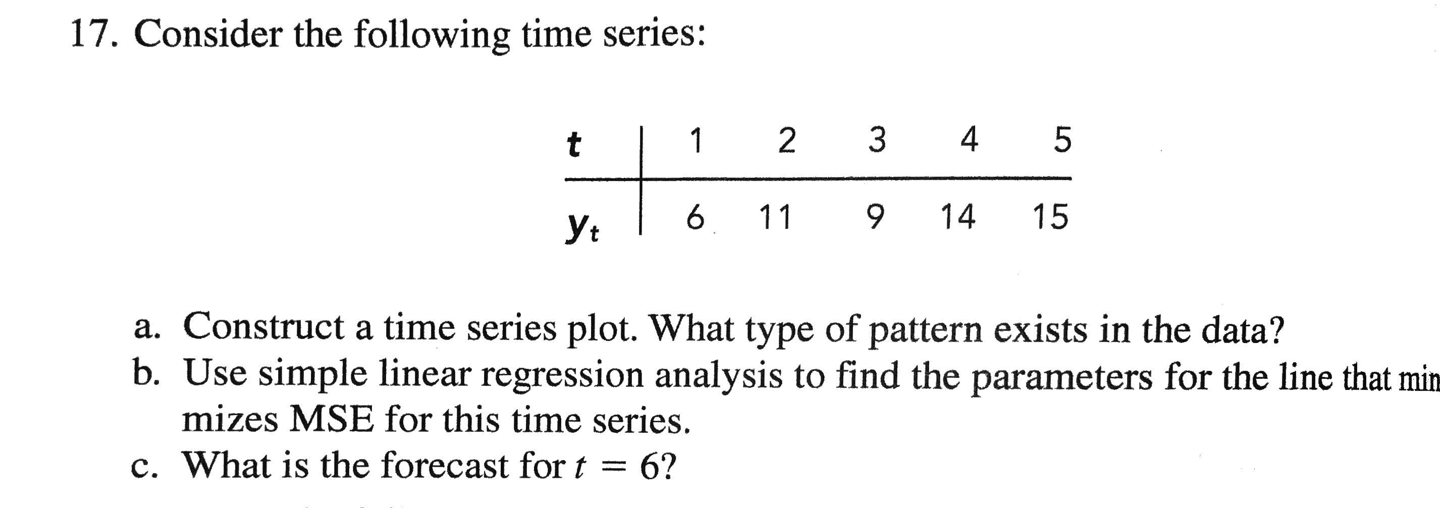 Solved 17. Consider the following time series: tl 1 2 3 4 5 | Chegg.com