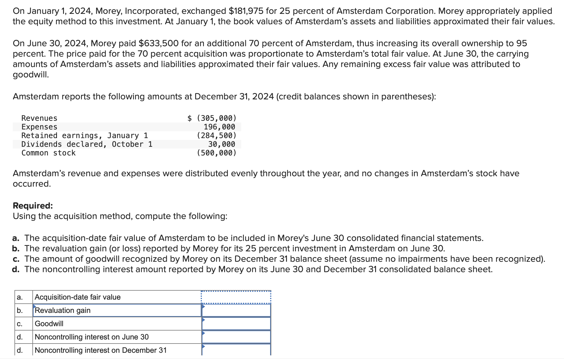 Solved On January 1, 2024, Morey, Incorporated, exchanged