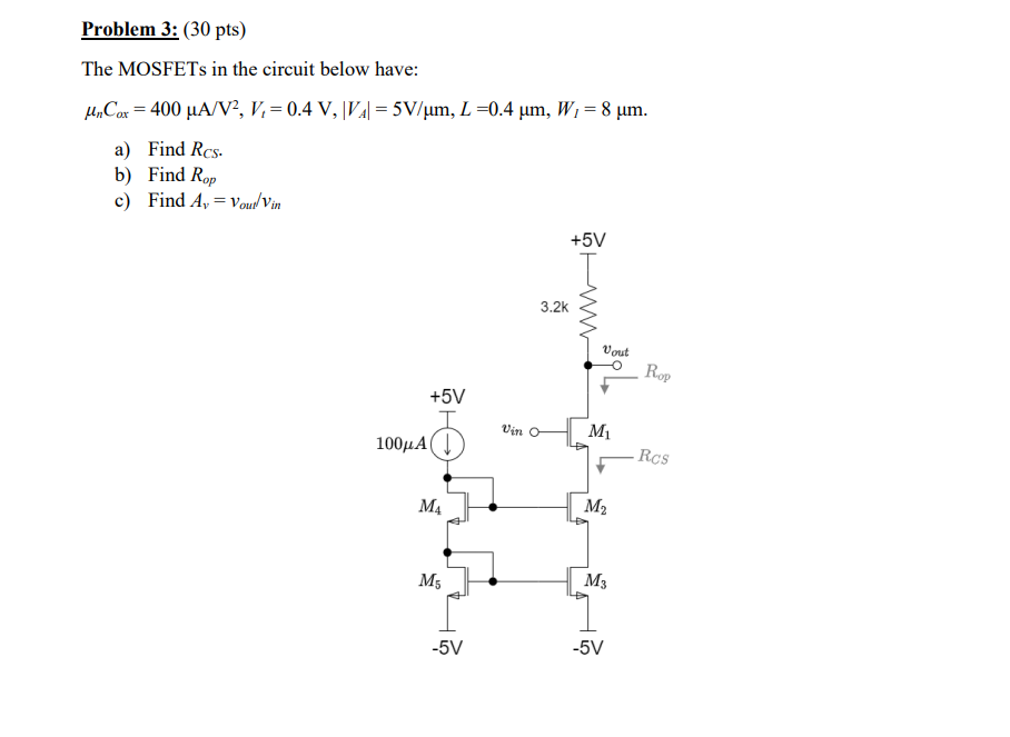 Solved Problem 3: (30 Pts) The MOSFETs In The Circuit Below | Chegg.com