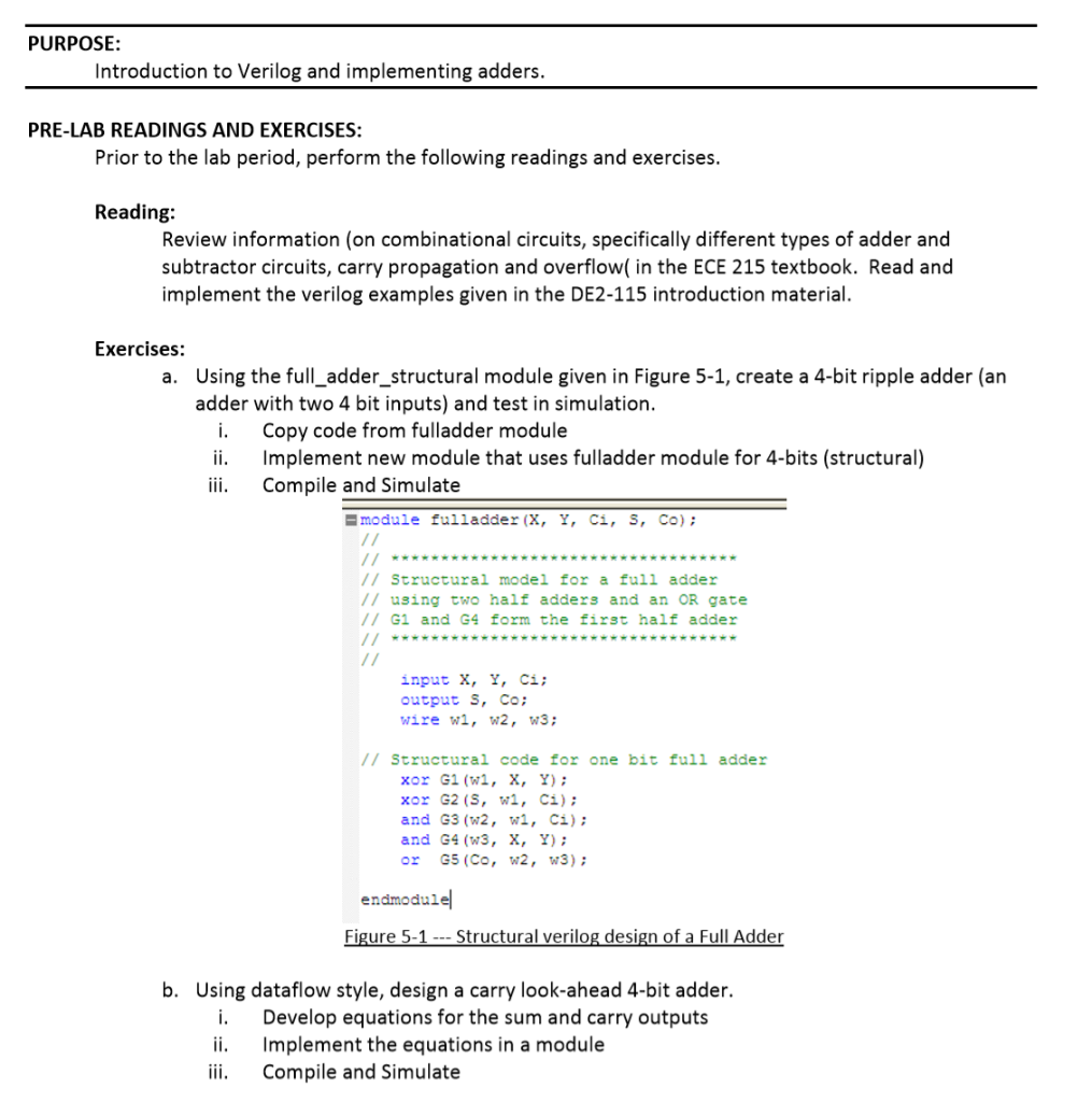Solved PURPOSE Introduction to Verilog and implementing | Chegg.com