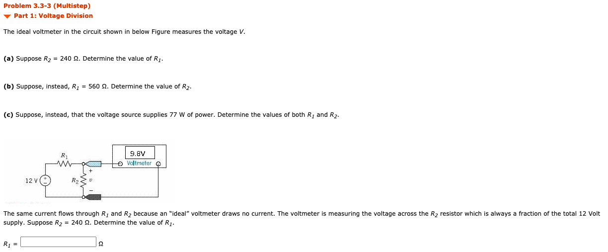 Solved Problem 3.3-3 (Multistep) Part 1: Voltage Division | Chegg.com