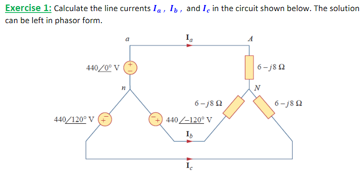Solved Exercise 1: Calculate the line currents Ia,Ib, and Ic | Chegg.com