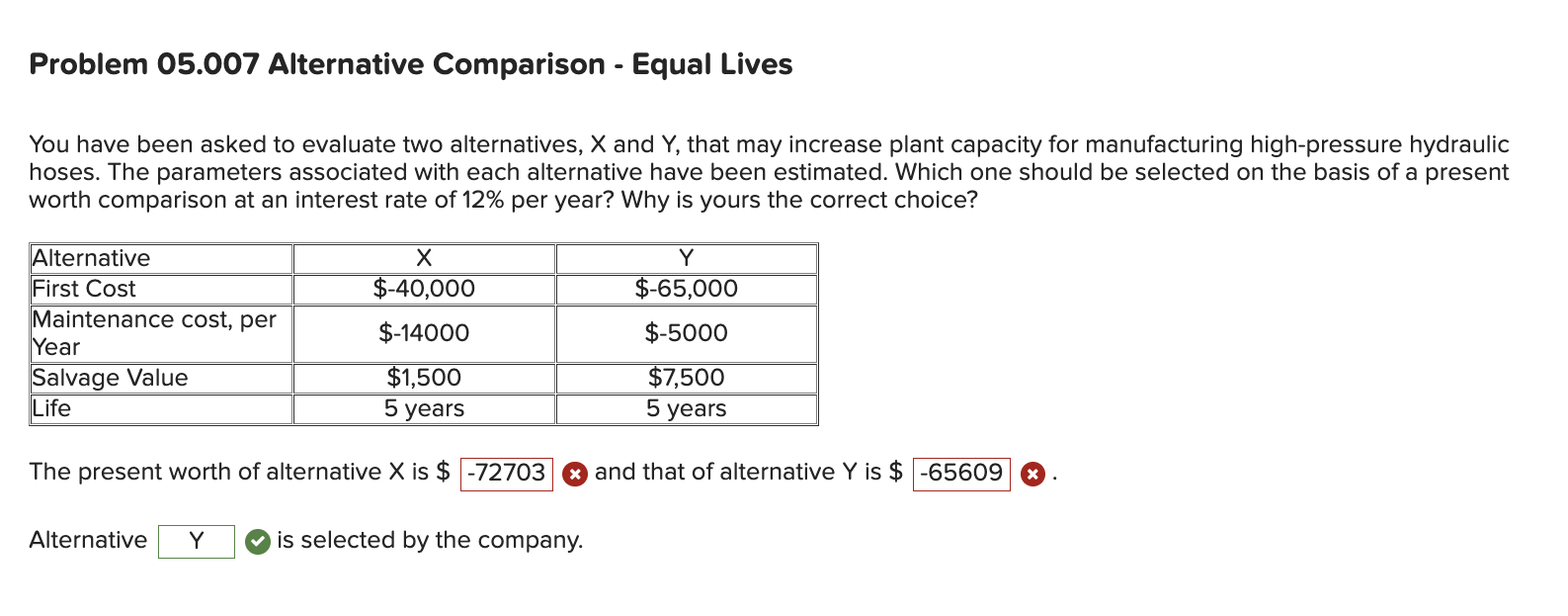 Solved Problem 05 007 Alternative Comparison Equal Lives Chegg
