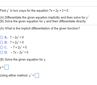 Solved Find y primey′ in two ways for the equation | Chegg.com