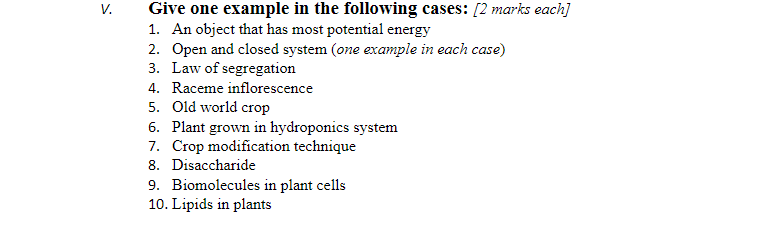 Solved V. Give one example in the following cases: [2 marks | Chegg.com