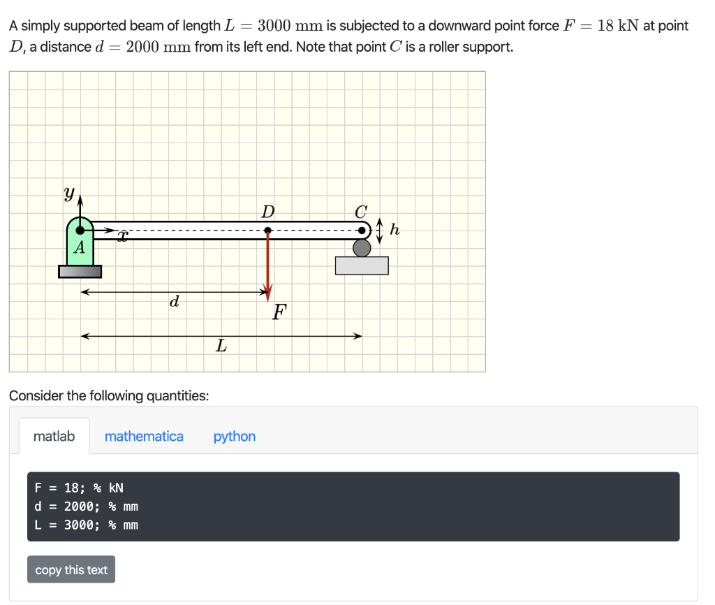 Solved A simply supported beam of length L = 3000 mm is | Chegg.com