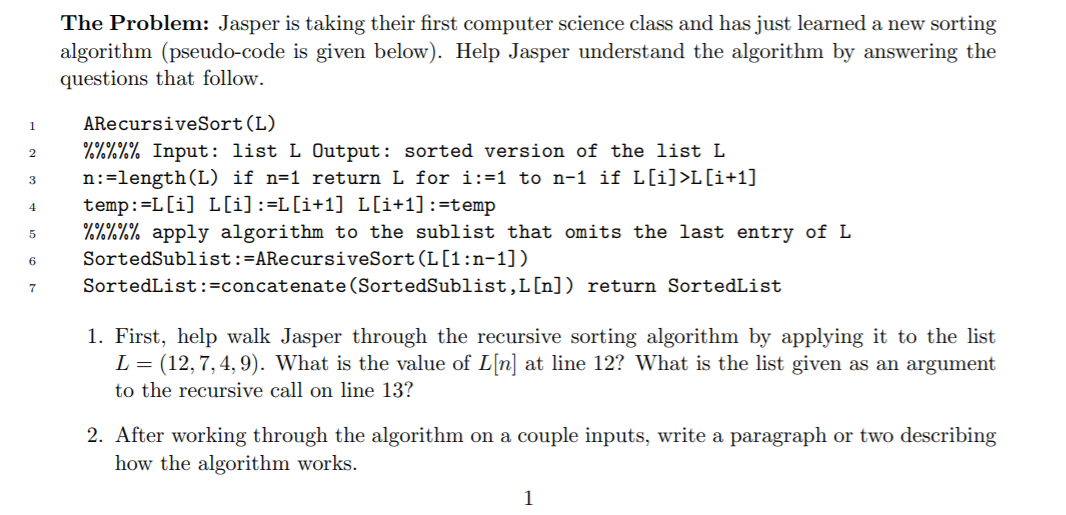 The Problem Jasper Is Taking Their First Computer Chegg Com