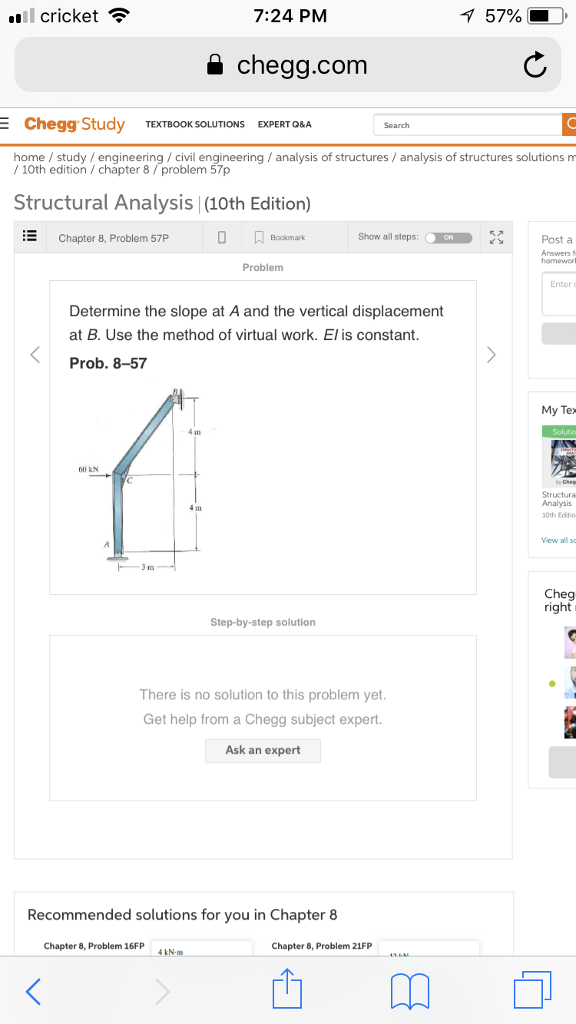 Solved .l cricket 7:24 PM 57% a chegg.com Chegg Study | Chegg.com