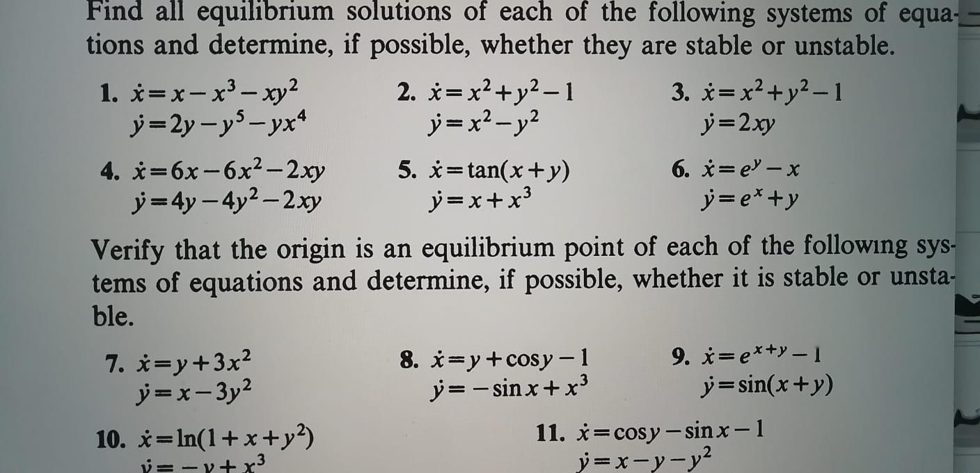 Solved Find All Equilibrium Solutions Of Each Of The