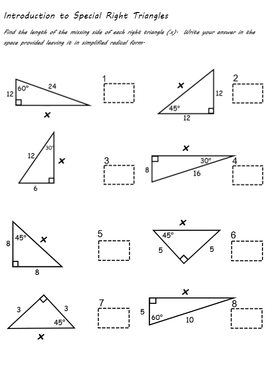 Solved Introduction to Special Right Triangles Find the | Chegg.com