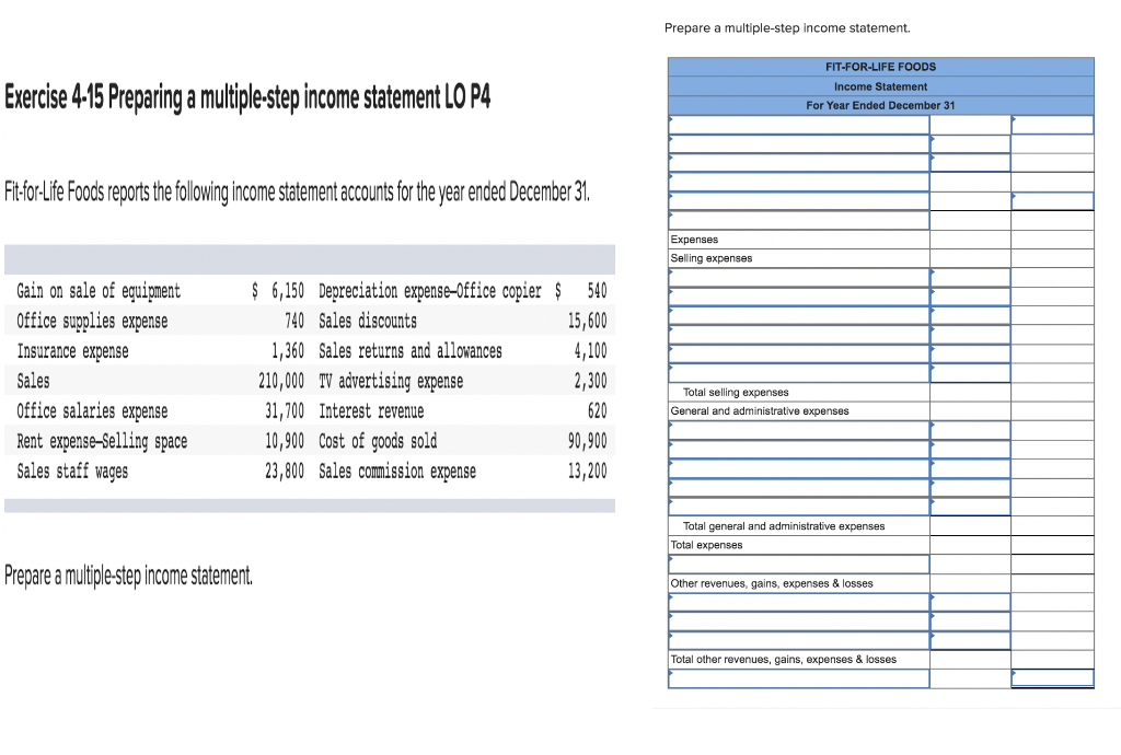 Solved Prepare a multiple-step income statement. Exercise | Chegg.com