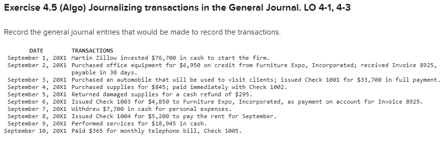 Solved Exercise 4.5 (Algo) Journalizing transactions in the | Chegg.com