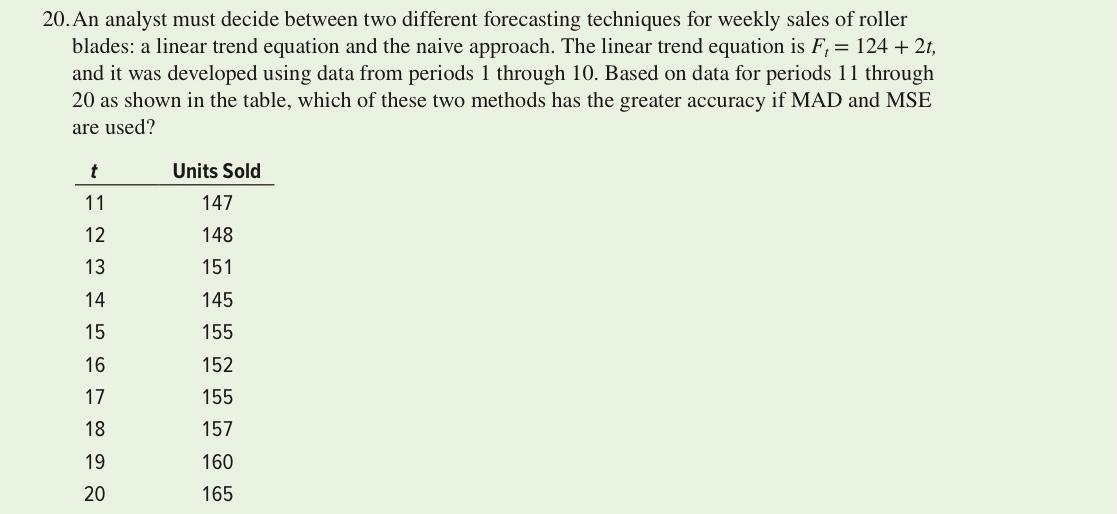 Solved 20. An analyst must decide between two different | Chegg.com