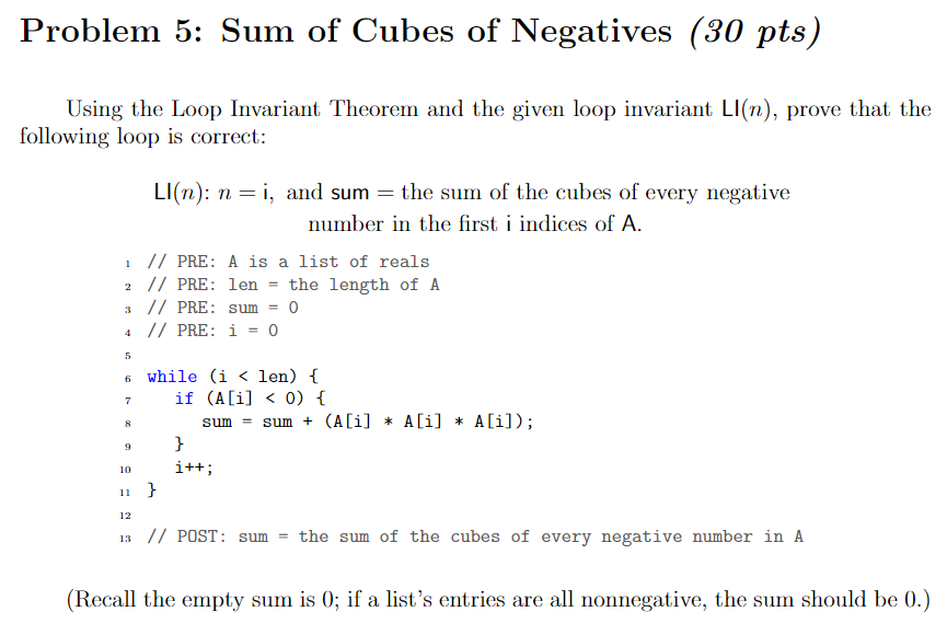 Solved Problem 5: Sum of Cubes of Negatives (30 pts) Using | Chegg.com