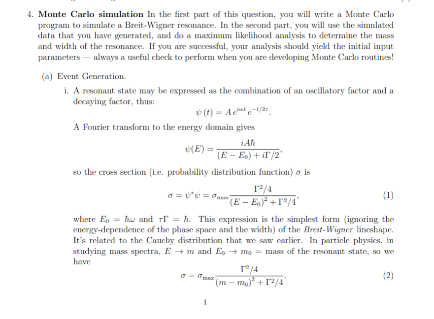 Solved 4. Monte Carlo simulation In the first part of this | Chegg.com