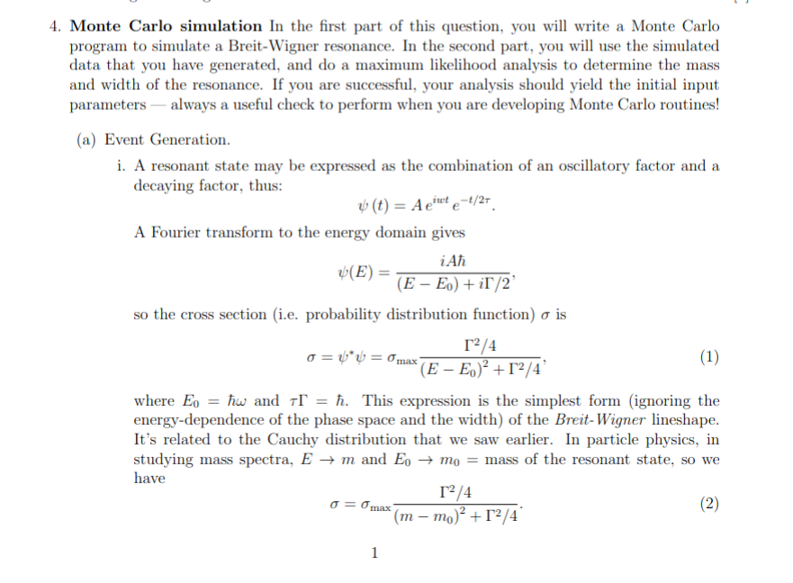 4. Monte Carlo simulation In the first part of this | Chegg.com