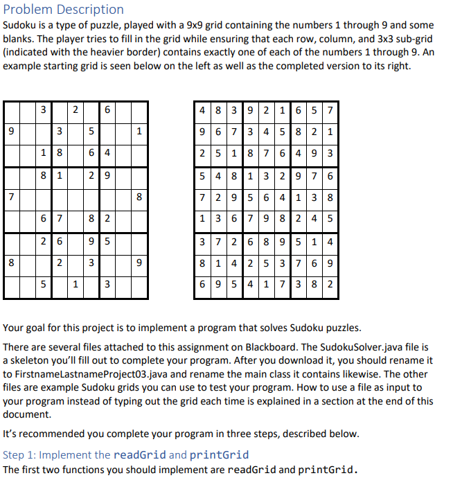 Problem Description Sudoku is a type of puzzle, | Chegg.com