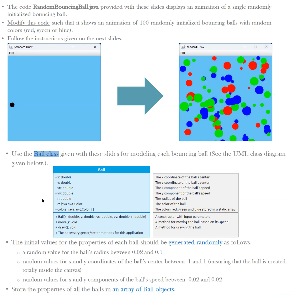 Solved - The code RandomBouncingBall.java provided with | Chegg.com