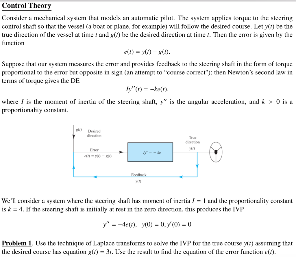 Solved Control Theory Consider a mechanical system that | Chegg.com