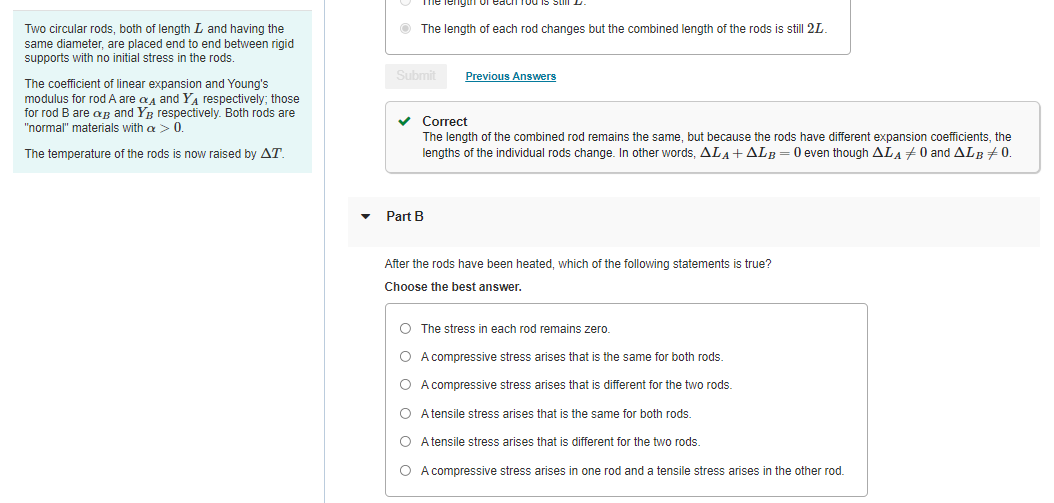 Solved The length of each rod changes but the combined | Chegg.com