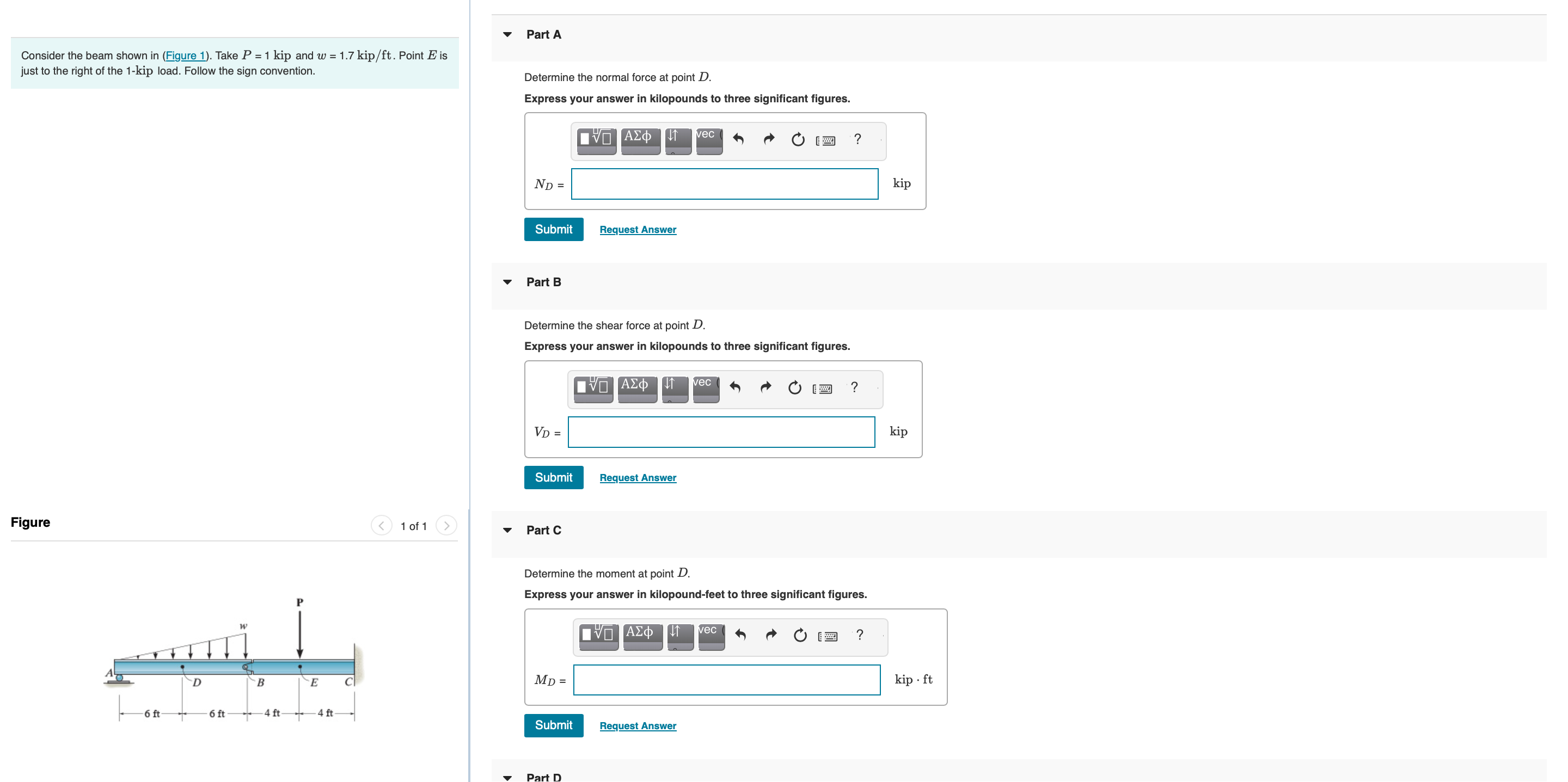 Solved Consider the beam shown in (Figure 1). Take P=1kip | Chegg.com