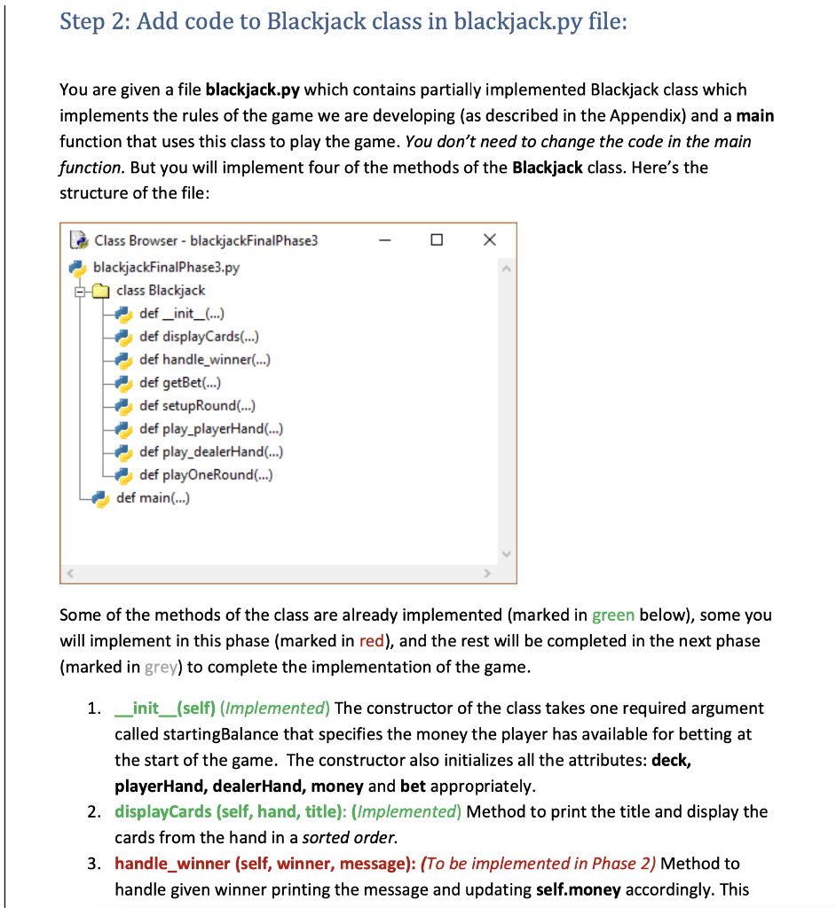 Solved BlackJack game in python in 3 phases. Phase 1 is | Chegg.com