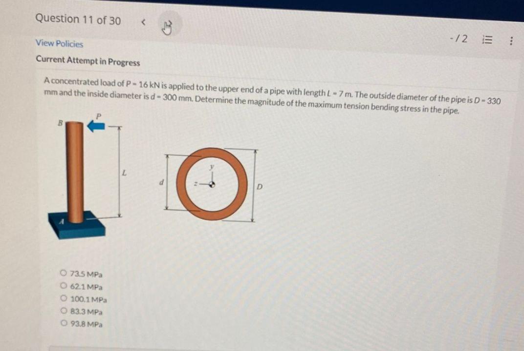 Solved A concentrated load of P=16kN is applied to the upper | Chegg.com